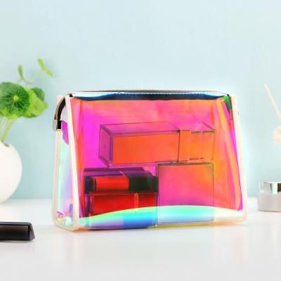 China Durable Custom Waterproof Travel Make Up Clear TPU Holographic Cosmetic Bag Toiletry Bag With Metal Zipper for sale