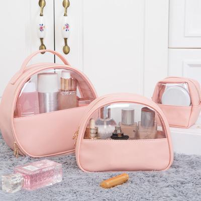 China Durable Waterproof PU Leather Rose Pouch Stand Makeup Transparent Fashion Cosmetic Bag for sale