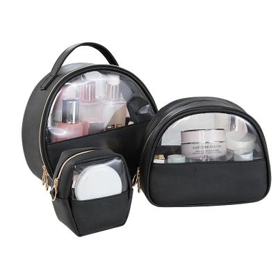 China 3pcs Durable Frosted Waterproof Transparent Clear Makeup Pouch Toiletry Holder PU Cosmetic Bag for sale