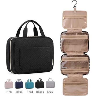 China Durable Custom Cosmetic Bag Portable Roll Up Transparent Water Resistant Travel Toiletry Bag With Hanging Hook for sale