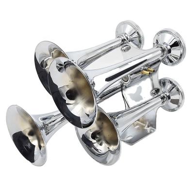 China Security Alarm System 180DB 4 Trumpet Train Horn Kit Zinc Chrome Truck Boat Super Loud Air Horn for sale