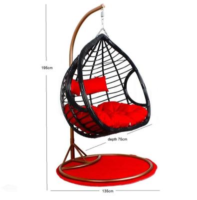 China Low Price Outdoor Swing Time Furniture Pure Manual Double Seat Egg Shaped Black Rattan Yard Swing Chair for sale