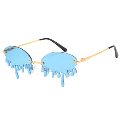 China Rimless Tears Diamond Steampunk Sunglasses Fashionable Women's Water Dripping Tears Sunglasses for sale