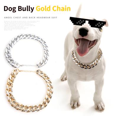 China New Style Viable Gold Stainless Steel Cuban Link Dog Collar Chain Heavy Duty Dog Collar Chain for sale