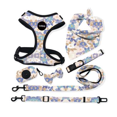 China Viable Wholesale Multicolor Printed Adjustable Reversible Buckle Dog Harness Protective Set for sale