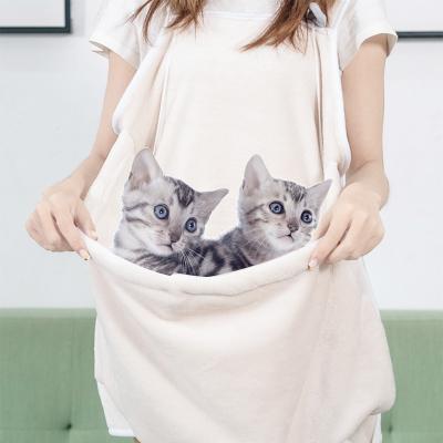 China New-fashion Wholesale Design Washable Coral Fleece Pet Apron With Fur Cat Bag Anti-sticky Pockets for sale