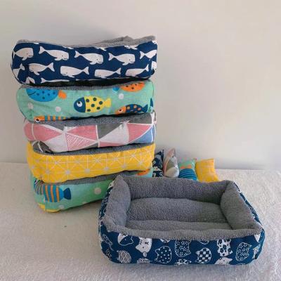 China Hot Selling Soft Pet Stocked Cloth Mat Cute Animal Pattern Pet Bed Moisture Proof Canvas Pet Beds for sale