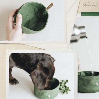 China New Fashion Non-automatic Pet Water Holder Pure Dog Food Roll Luxury Waxed Canvas Dog Food Collapsible Bowls for sale