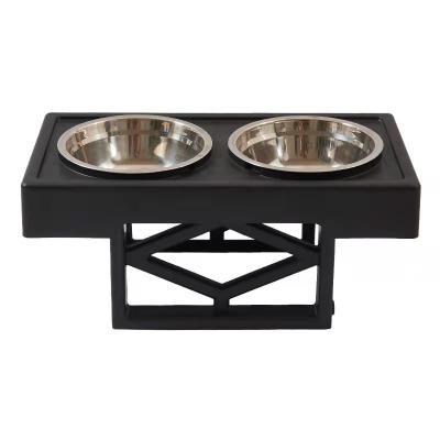 China Double Stored Pet Bowls Dog Food Water Feeder Stainless Steel Woodiness Pet Drinking Adjustable Pet Bowl for sale