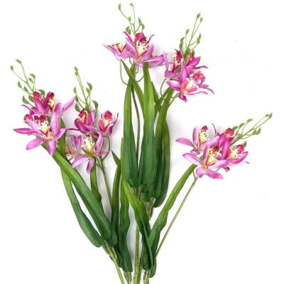 China TCF 16 Heads Romantic Orchid Bouquet Flower Artificial Cymbidium Orchid For Sale for sale