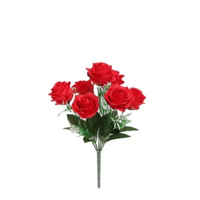 China Realistic Hot Plastic Single Silk Home Decor Wedding Decor Amazon Amazon Sell Delicate Appearance Red Roses Mounted Artificial Flowers for sale