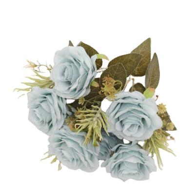 China Exclusively factory supply premium flower artificial rose pine cone rose bouquets silk flowers for wedding party home decoration for sale