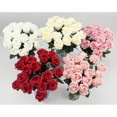 China ALIBABA ER2772 Romantic PINK BOUQUET 18 IVORY VELVET ARTIFICIAL FLOWERS HEADS FOR WEDDING for sale