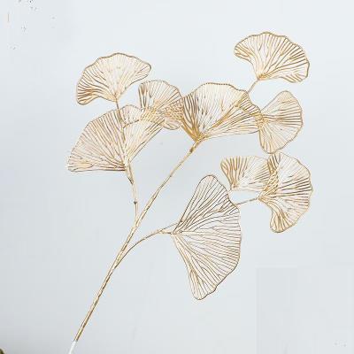 China EG4748 Romantic Gold Color Artificial Eucalyptus Stems Leaves Palm Plants Artificial Flowers For Home Wedding Decoration for sale