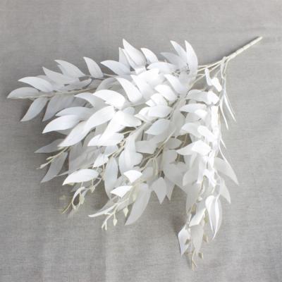 China 2021 Wholesale Home Decoration Willow Leaf Branch Artificial Flower Beautiful White Green Willow Fake Flower Christmas Decoration for sale