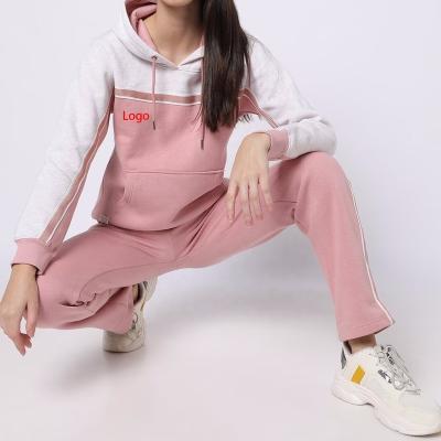 China Lowest price QUICK DRY textile wholesale Oti tis sale hot spring color block 2 piece hooded tracksuit set for women casual patchwork set for sale