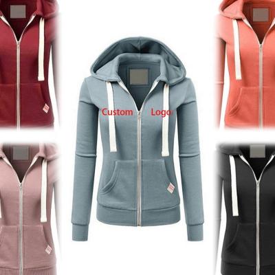 China Custom Logo Ladies Plain Zip Up Oti Textile Anti-Wrinkle Hoodie Women's Hooded Fleece Top Sheath Long Front Pockets Sweatshirts For Women for sale