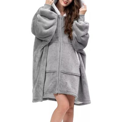 China Anti-Wrinkle Oti Textile Custom Design OEM Extra Long Oversized Cover Up Hoodie Women Shear Giant Hooded Sweatshirt Fluffy Wearable Cover Up for sale