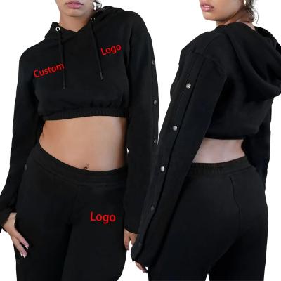 China Anti-wrinkle Oti textile fashion style OEM/ODM black buttoned crop top women's Hoodies and sweatshirts sport wear wholesale women's s s-5xl for sale