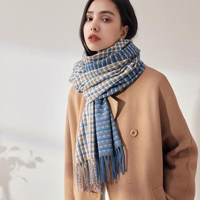 China Imitated Cashmere Malaysia Fashion Autumn Winter Tassel Sweet Scarf Women Thicken Plaid Imitated Cashmere Scarf for sale