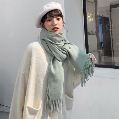 China Elegant fashion imitated cashmere All-match tassel scarf women knitting winter thicken pure color double-sided scarf for sale