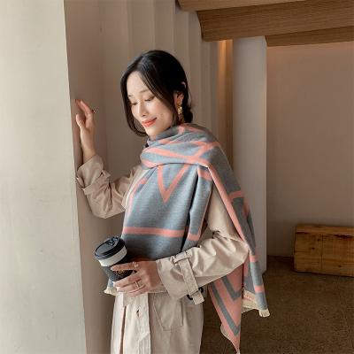 China Double Sided Geometry Printed Women's Cashmere Scarves Elegant Lady Custom Autumn Winter Keep Warm Thick for sale