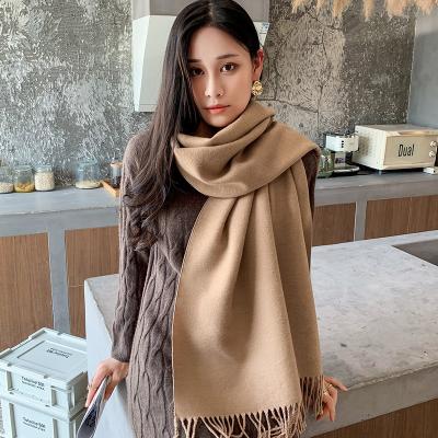 China Custom Elegant Popular Solid Color Women's Solid Color Shawl Tassel Scarf Thickening Soft Cashmere Feel Scarf for sale