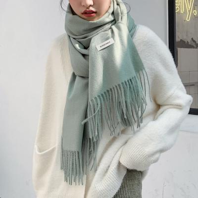 China Cashmere Solid Color Knitted Tassel Thickened Personalized Scarf Women Keep Warm Imitated Cashmere Scarf for sale