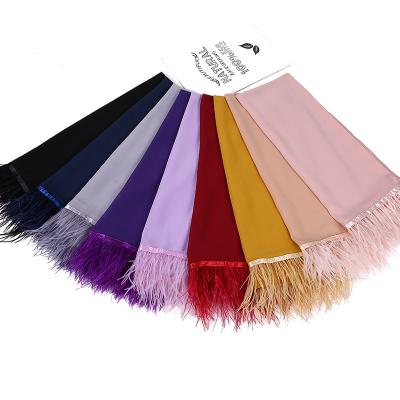 China Long Customize Pearl Chiffon Hijab Simple Head Short Feather Turban Multi-colors Quilted Muslim Women Hijab for sale