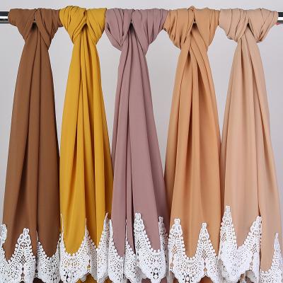 China Pearl Chiffon Women Quality Solid Color Hijab Shawl Malaysia Fashion Lace Hijab Hijab Scarf for sale