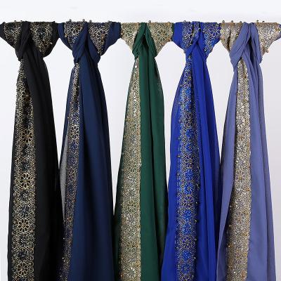 China New fashion wholesale retro style ladies bead scarf monochrome malaysia elegant lace scarf hijabs for sale