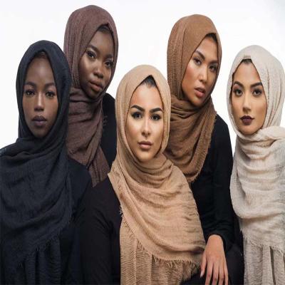 China Cotton In Stock 128 Colors Crinkle Cotton Hijab Headscarf Scarf For Muslim Women for sale