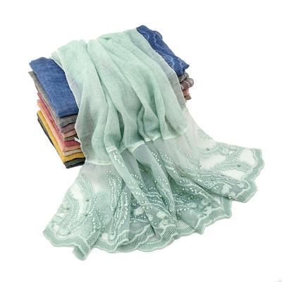 China Nation factory direct sales retro solid color dye knotting lace stitching women's long scarf embroidered casual shawl for sale