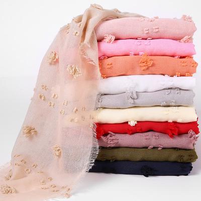 China Autumn Women Elegant Polyester Customized Hijab Solid Color Polyester Twill Hairball Wrap Scarf for sale