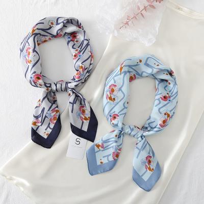 China Wholesale Summer Gray Satin Print Silk Scarf Of Women'S High Quality Square Light Blue Silk Scarf for sale