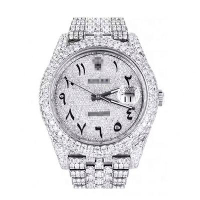 China Automatic Date Top Brand Custom Design Mens Woman Hand Luxury Set Iced Out Diamond Moissanite Watch for sale