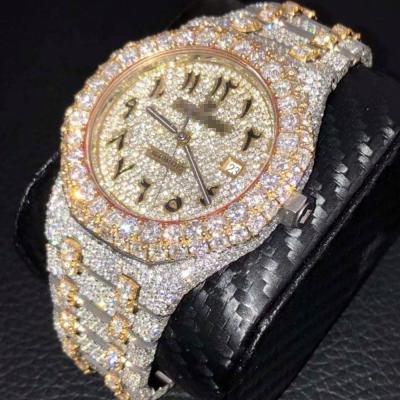 China Iced Out Diamond Watch Mens Luxury Zircon Wand Jewelry Stainless Steel Day/Date Watch Custom Iced Out CZ Moissanite Watch for sale