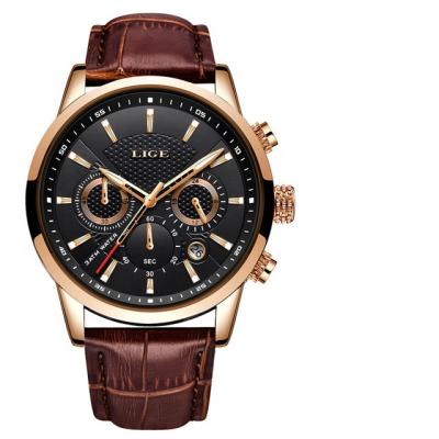 China Non-specific 2021 New Men's LIGE Watches Top Brand Leather Chronograph Waterproof Sport Automatic Date Quartz Watch For Men Relogio Masculino for sale