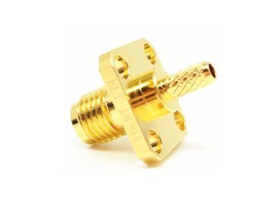 China 50Ohm Female SMA RF Connector Solder Attachment 4 Holes Flange Mounting for sale