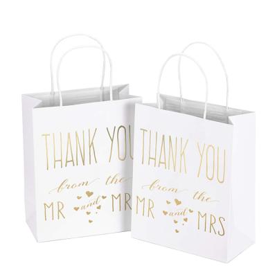 China BIODEGRADABLE White Thank You Paper Gift Bag With Handles For Wedding Bridal Shower for sale