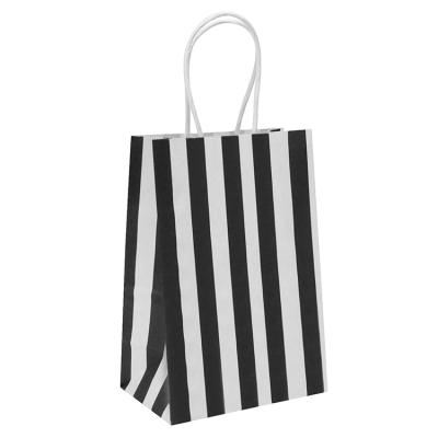 China Biodegradable Stripes Kraft Paper Retail Party Goods Black White Paper Gift Bag for sale