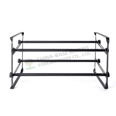 China Black Adjustable Expandable Steel Metal Shoe Rack 2 Row Household Foldable (Width) Shoe Storage Racks for sale