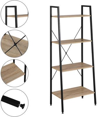 China Modern Metal Frame Multi-Function Display Stand Ladder Shelf 4-Tier Plant Flower Stand Wood Rack for sale