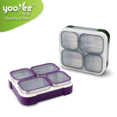 China New BPA Free 4 Compartment Safe Plastic Bento Lunch Box for Kids with Innrer Boxes Stainless Steel Lunch Box for sale