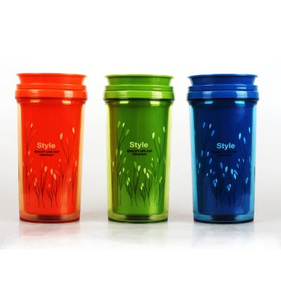 China Double Wall 300ml Food Grade Water Bottle Sustainable Sealable Plastic Drinking Tumbler Cup 3 Color for sale