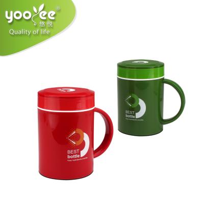 China Sustainable Reusable Leakproof Promotional Gift Double Layer Plastic Cup With Handle for sale