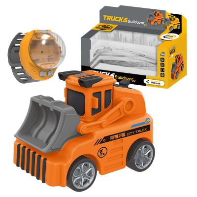 China Hot Sale R/C Mini Watch Remote Control Truck Flip Truck Bulldozer Toy With One-Button Light Music Boy Toys for sale