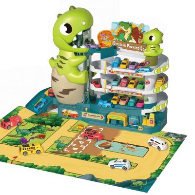 China Slot Toy Kids Cartoon Dinosaur Large Building Parking Set Track Car Garage Toy for sale