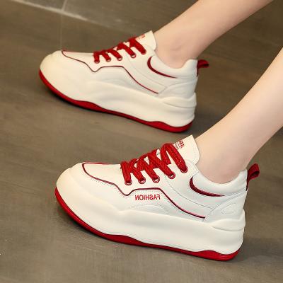 China Fashion trend shoes white leather female small 2023 new all-match spring sports breathable Korean version thick soles of casual shoes to increase for sale