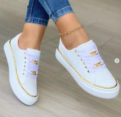 China Fashion trend Europe and the United States thick depressing chain sports lap leather front foot lace-up shoes set of low top single shoe women for sale